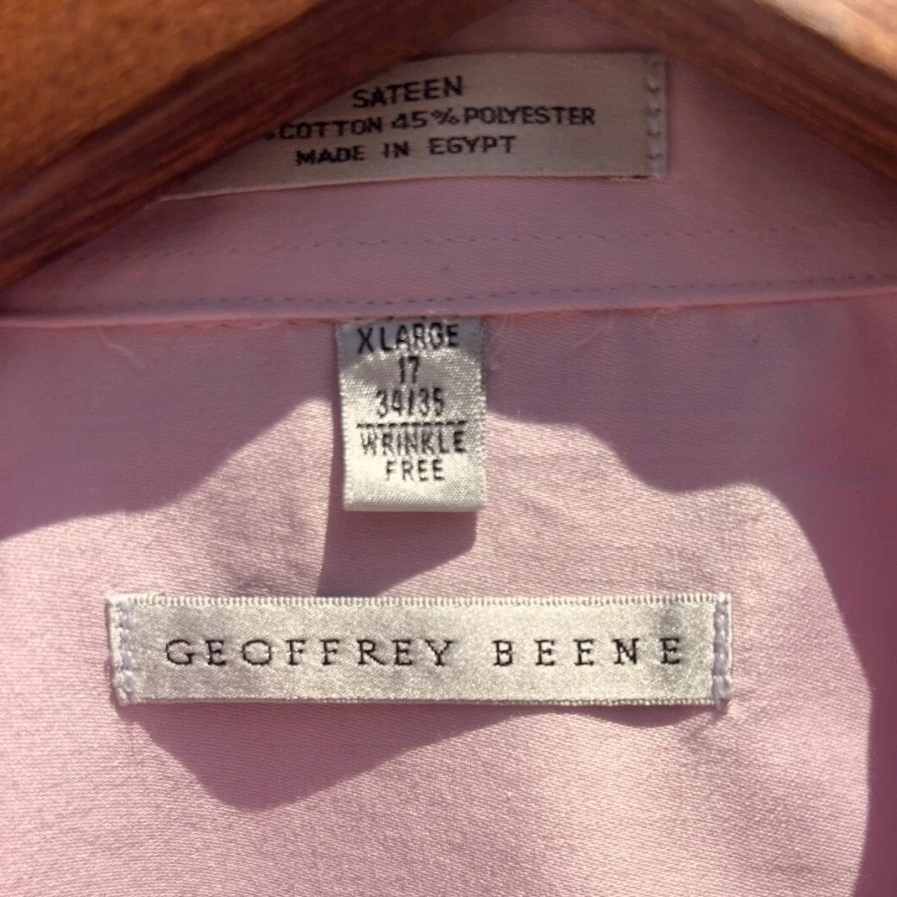 Dress Shirt Mens XL 17 34/35 Pink Sateen Wrinkle Free Long Sleeve GOOD CONDITION